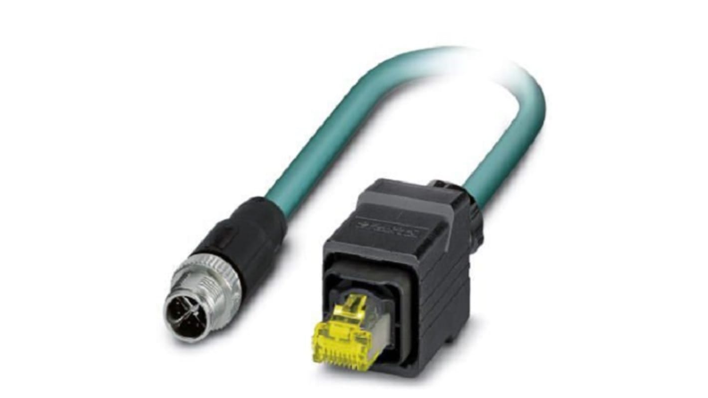 Phoenix Contact, 1m Cat6a, Blue M12 to Male RJ45 Male, Shielded Shielded, Terminated