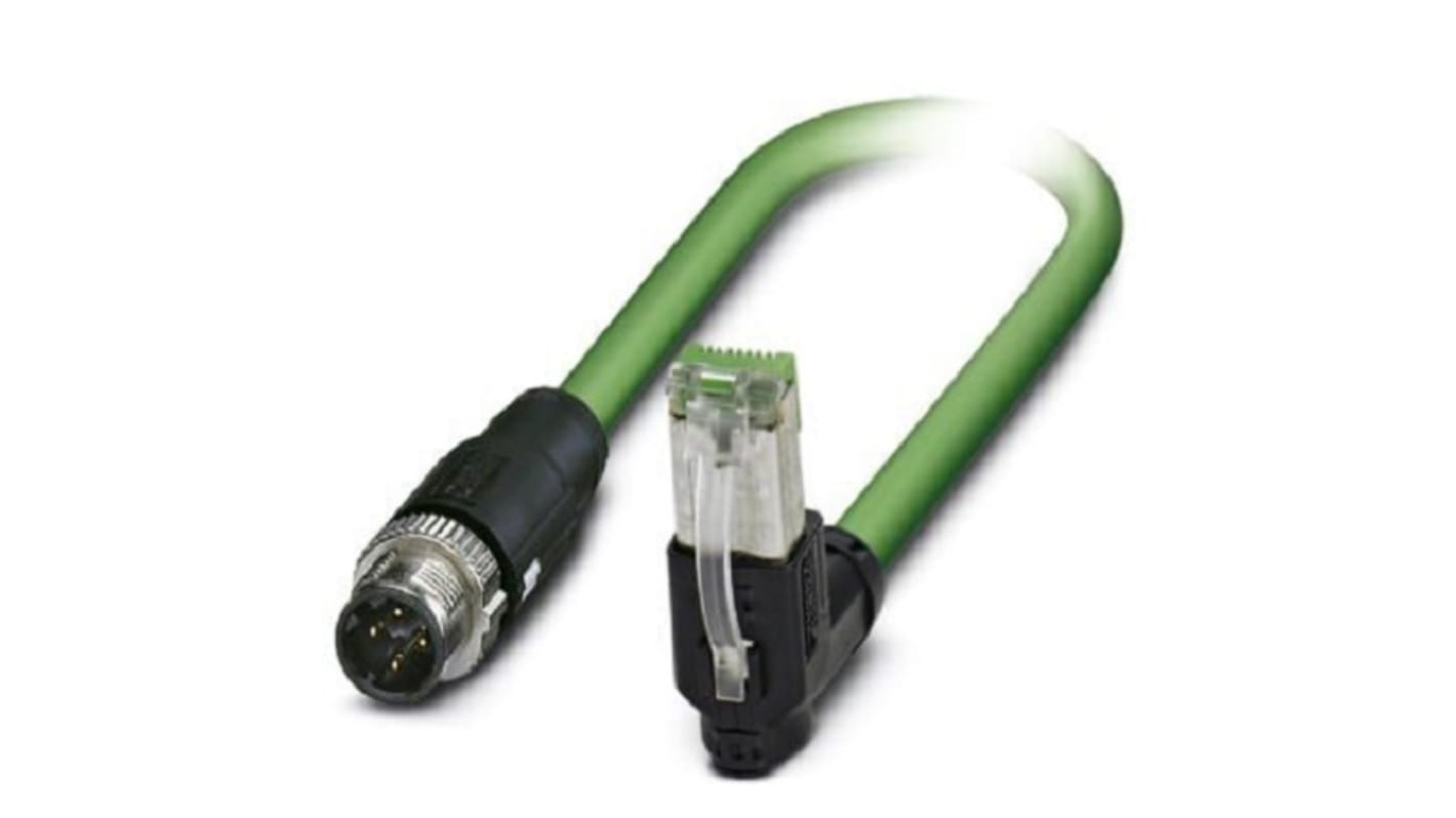 Phoenix Contact, 1m Cat5, Green M12 to Male RJ45 Male, Shielded Shielded, Terminated