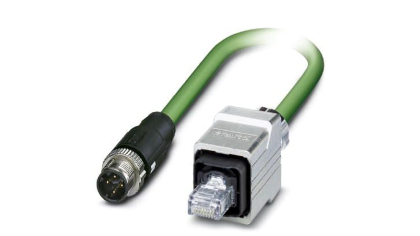 Phoenix Contact, 5m Cat5, Green M12 to Male RJ45 Male, ShieldedShielded, Terminated