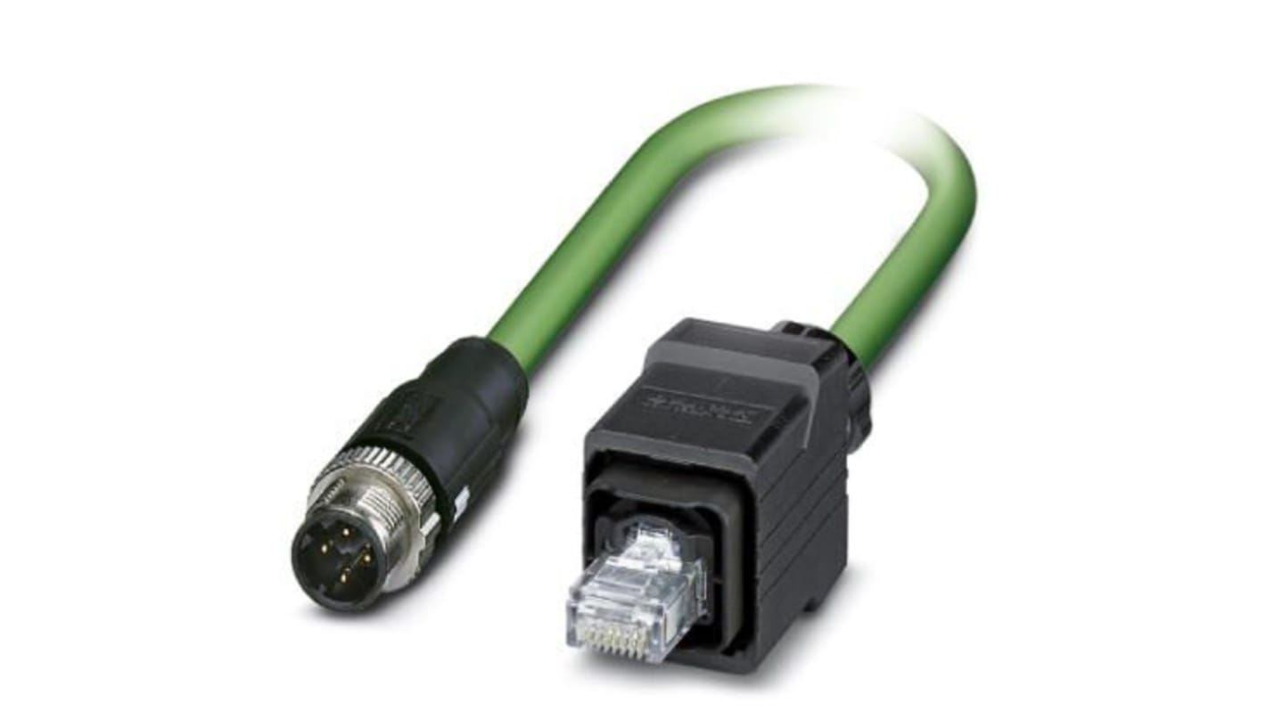 Phoenix Contact Ethernetkabel Cat.5, 1m, Grün Patchkabel, A M12 Geschirmt Stecker, B RJ45