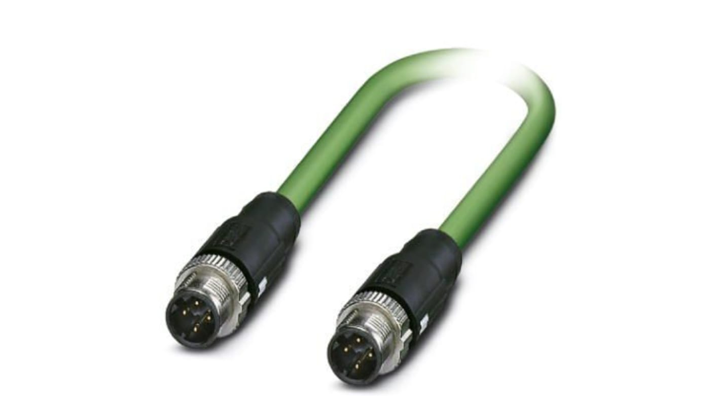 Phoenix Contact0-93B/M12MSD, NBC-M12MSD/ 2, 2m Cat5, Green M12 to Male M12 Male, Shielded Shielded, Terminated PVC