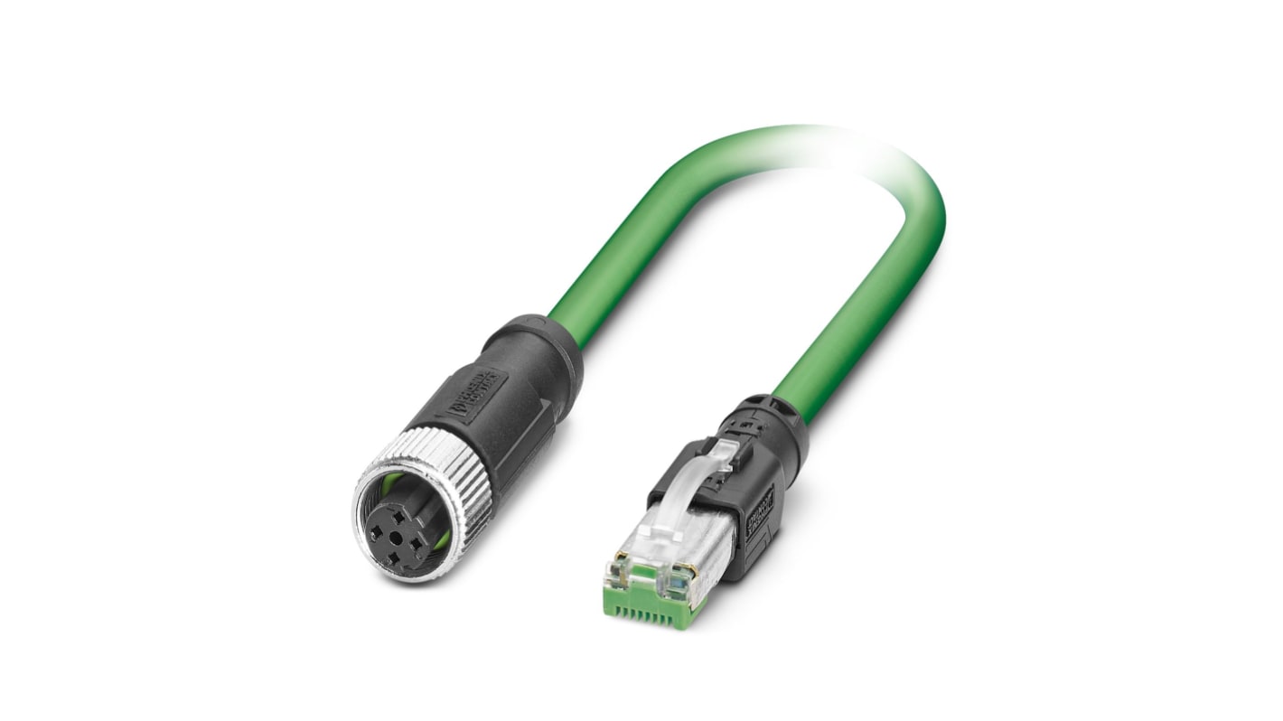 Phoenix ContactNBC, 1m Cat5, Green M12 to Female RJ45 Male, Shielded Shielded, Terminated PVC Sheath