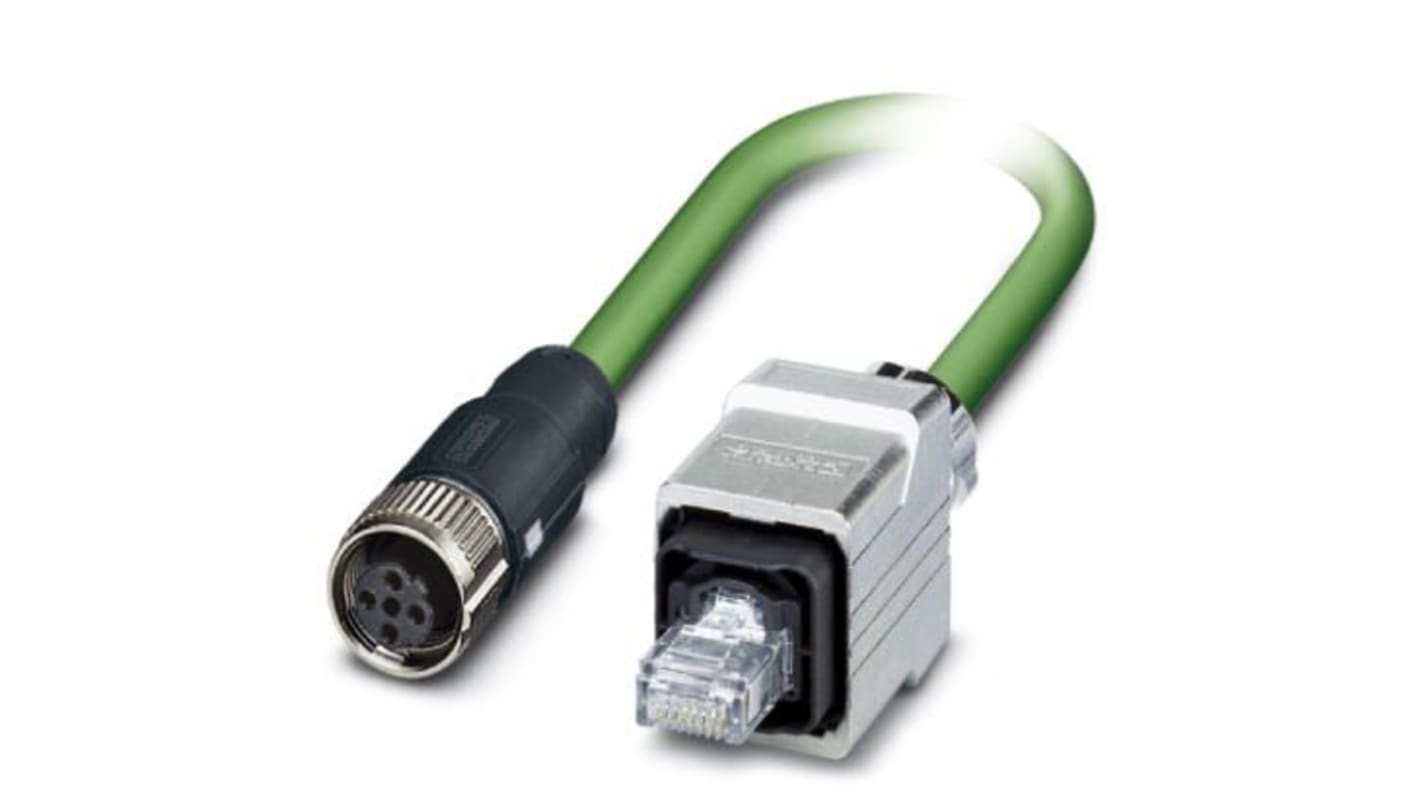 Phoenix Contact, 5m Cat5, Green M12 to Female RJ45 Male, ShieldedShielded, Terminated