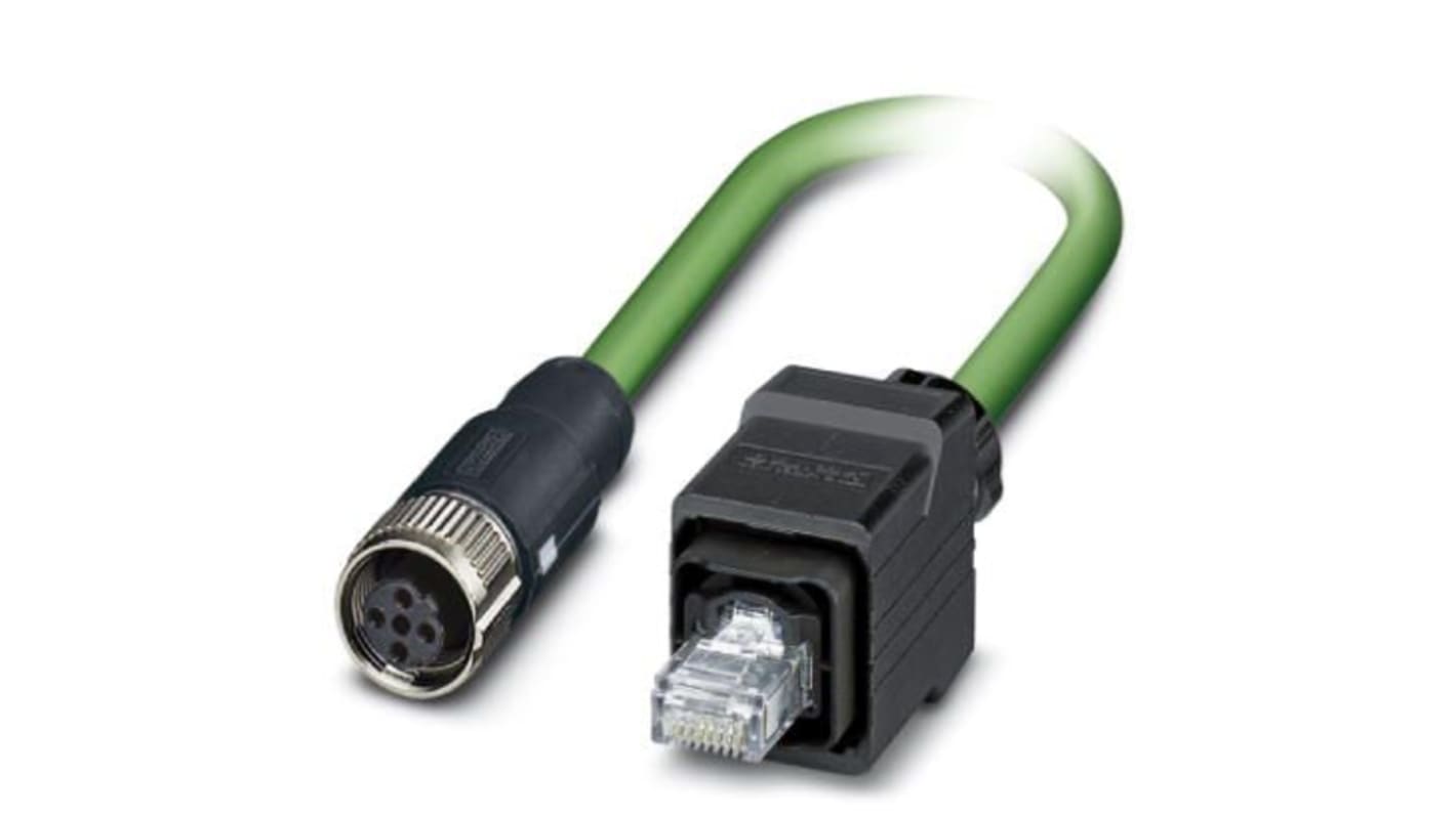 Phoenix Contact, 1m Cat5, Green M12 to Female RJ45 Male, ShieldedShielded,  Terminated