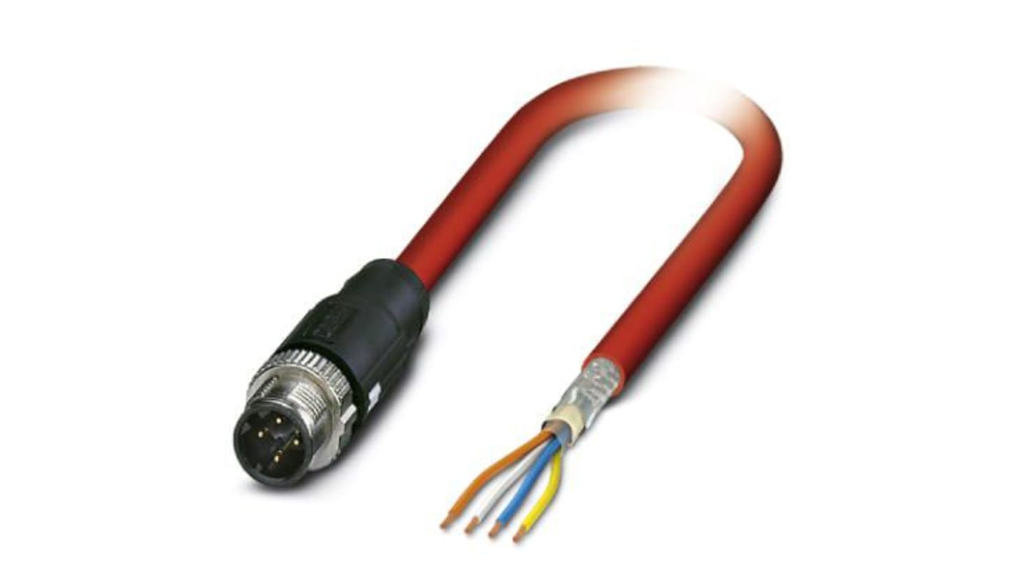 Phoenix Contact, 10m Cat5, Red M12 to Male Unterminated, Shielded Shielded, Terminated