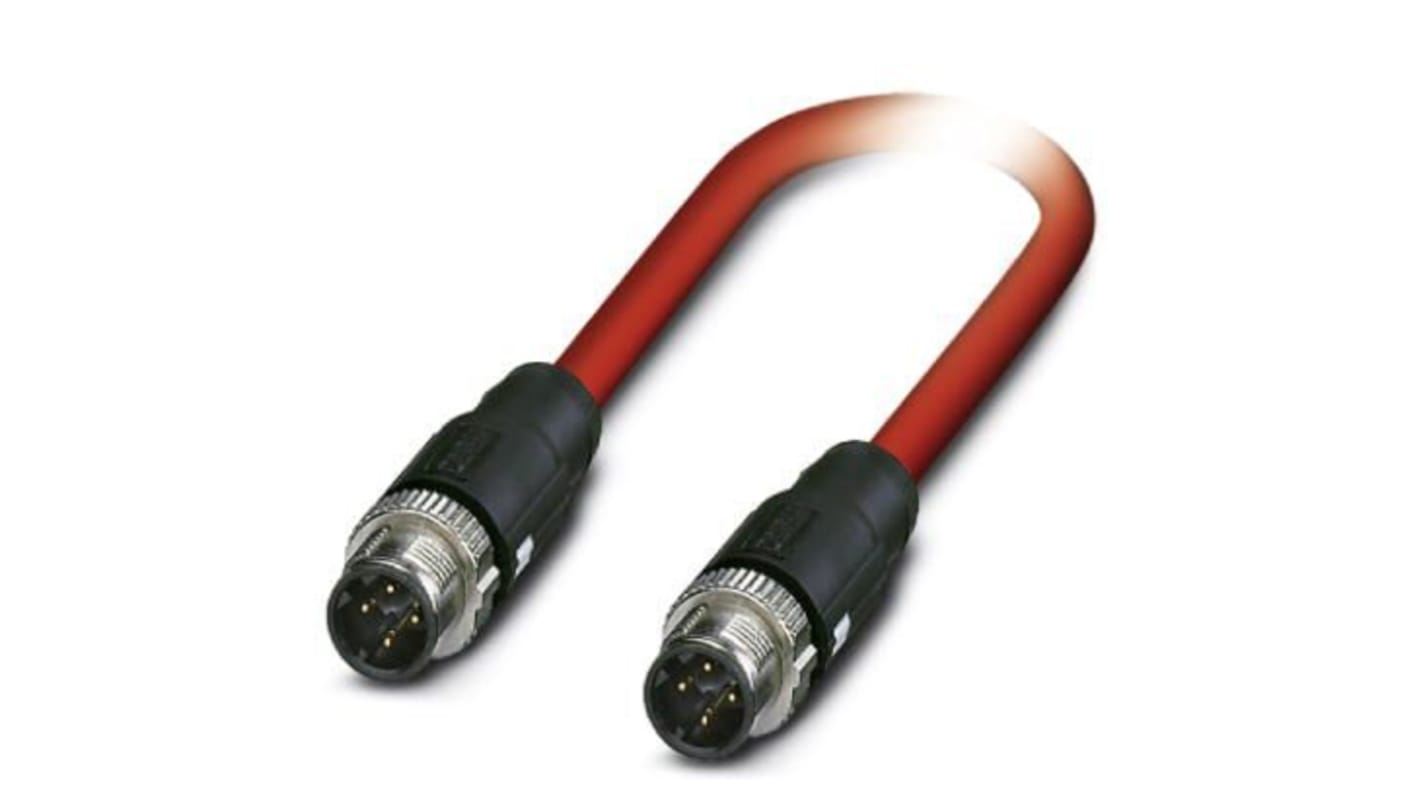 Phoenix Contact, 2m Cat5, Red M12 to Male M12 Male, Shielded Shielded, Terminated