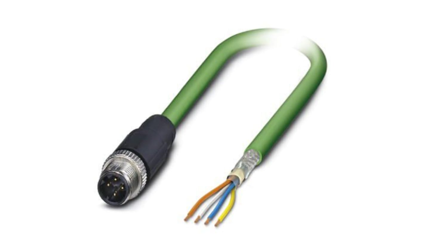 Phoenix Contact, 2m Cat5, Green M12 to Male Unterminated, Shielded Shielded, Terminated