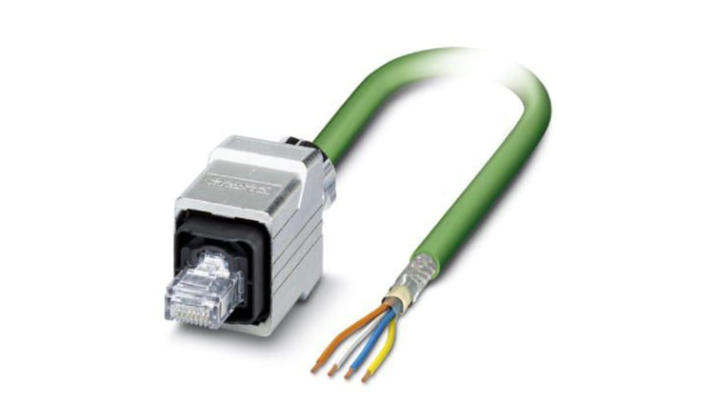 Phoenix Contact, 5m Cat5e, Green RJ45 to Male Unterminated, Shielded Shielded, Terminated