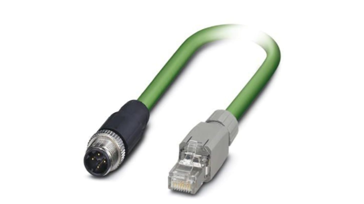 Phoenix Contact, 2m Cat5, Green M12 to Male RJ45 Male, Shielded Shielded, Terminated