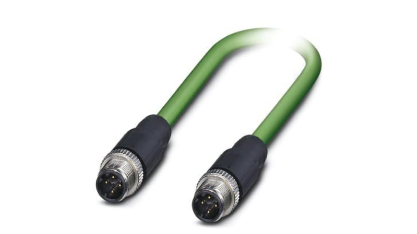 Phoenix Contact, 2m Cat5, Green M12 to Male M12 Male, Shielded Shielded, Terminated