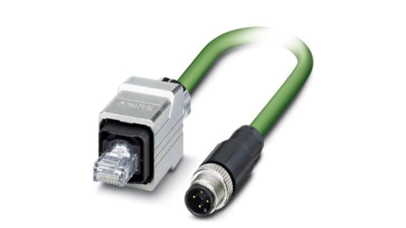 Phoenix Contact, 2m Cat5, Green M12 to Male RJ45 Male, Shielded Shielded, Terminated