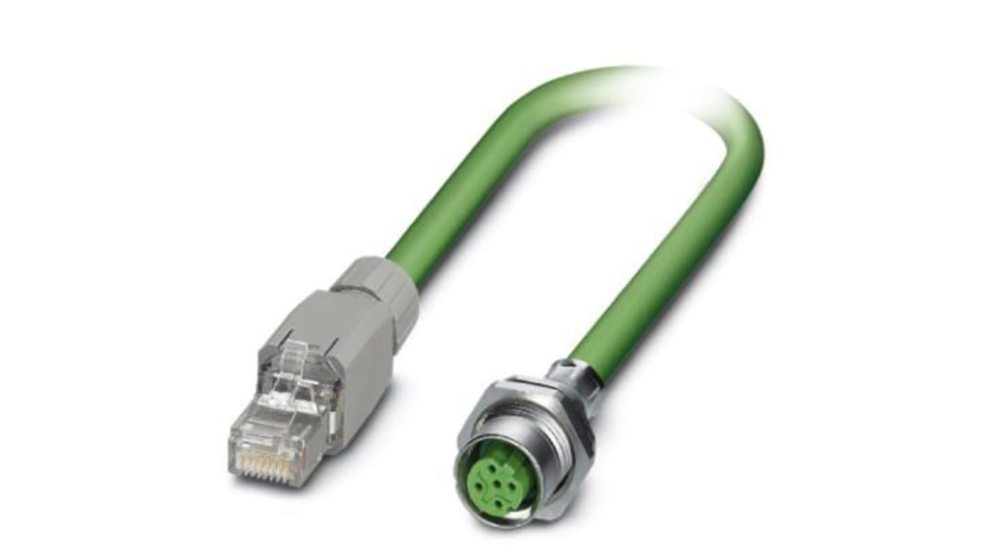 Phoenix Contact, 2m Cat5, Green M12 to Female RJ45, Shielded Shielded, Terminated