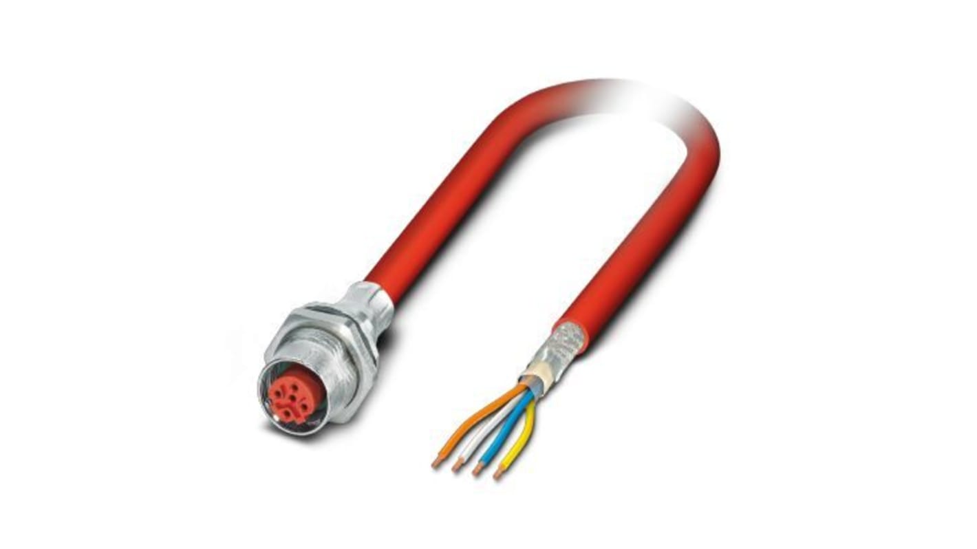 Phoenix Contact, 5m Cat5, Red M12 to Female Unterminated, Shielded Shielded, Terminated