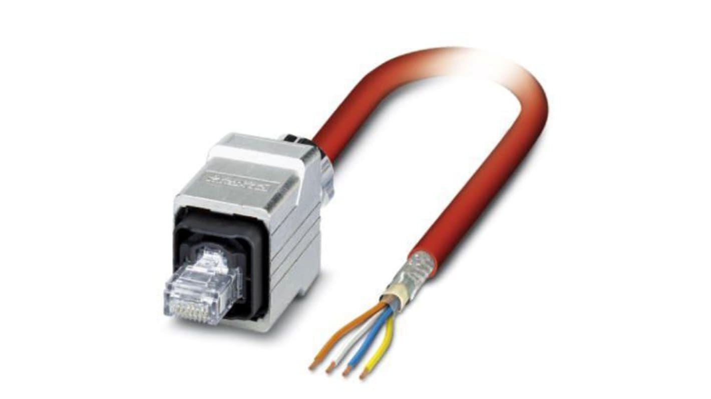 Phoenix Contact, 5m Cat5, Red RJ45 to Male Unterminated, Shielded Shielded, Terminated