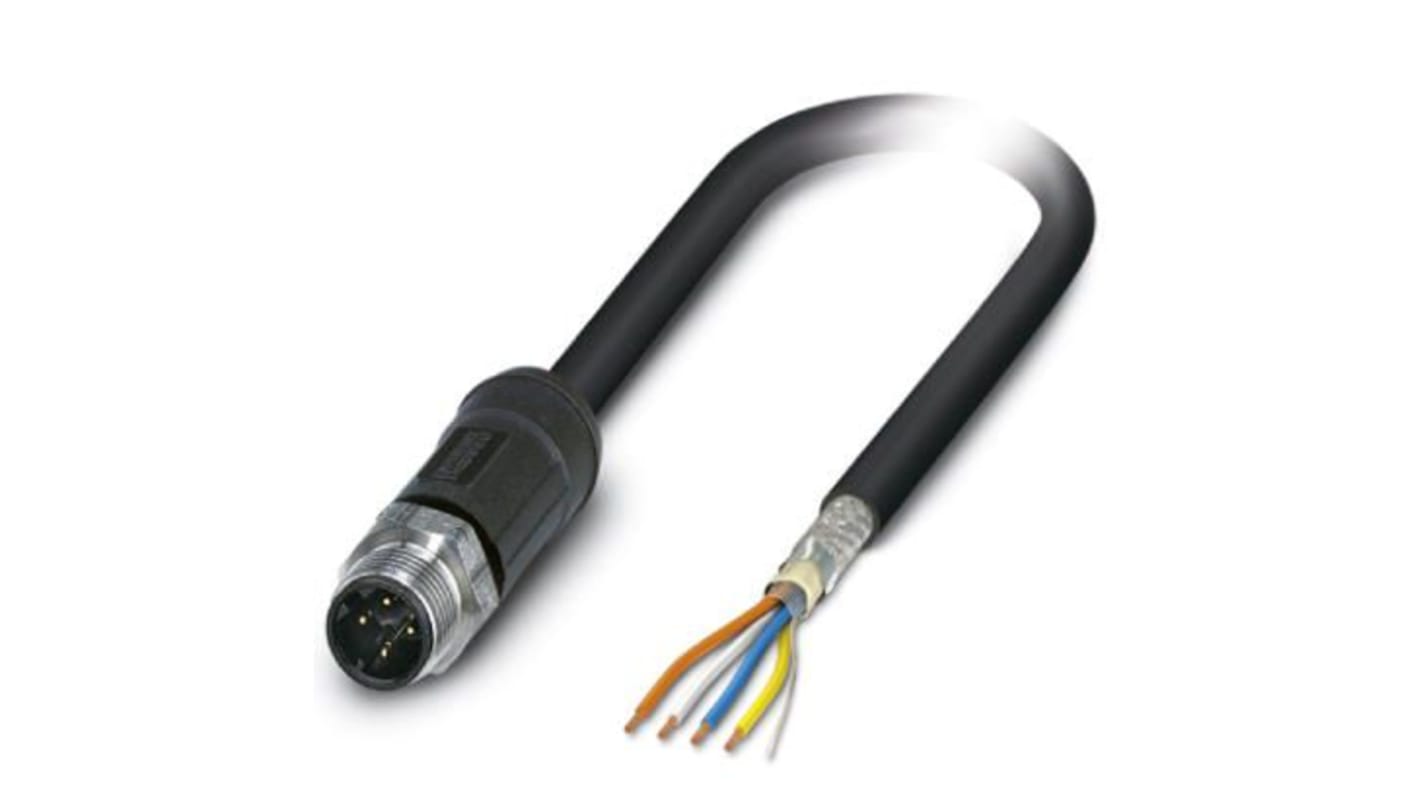 Phoenix Contact, 10m Cat5, Black M12 to Male Unterminated, Shielded Shielded, Terminated