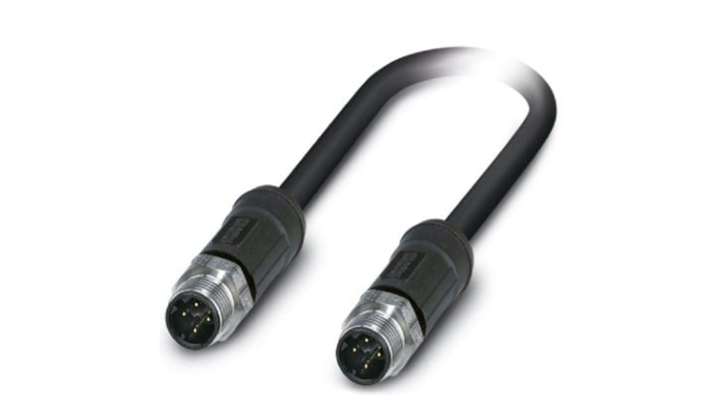 Phoenix Contact, 2m Cat5, Black M12 to Male M12 Male, Shielded Shielded, Terminated