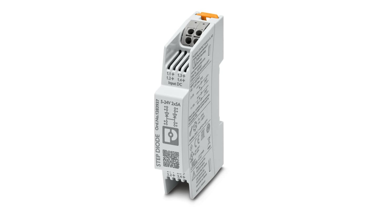 Phoenix Contact 冗余模块, DIN 导轨安装, 5 → 24V 直流输入, 1 x10 A, 2 x 5 A输入, 5 → 24V 直流输出, 10 or 2x5A输出, 用于STEP 3