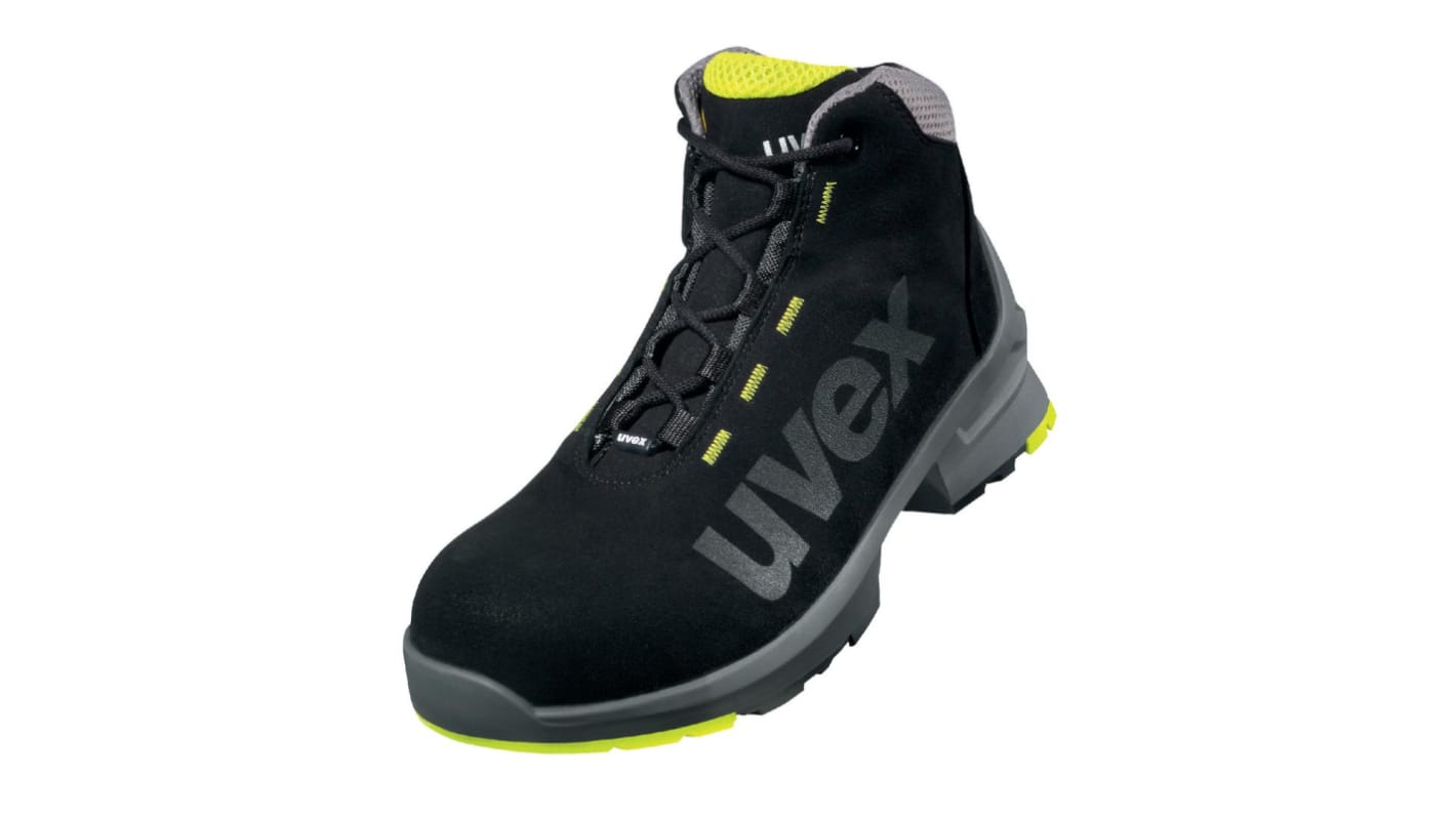 Scarponcini antinfortunistici S2 uvex da  Unisex tg. 48, col. Nero, Grigio, Giallo, ESD, resistenti all'acqua, con
