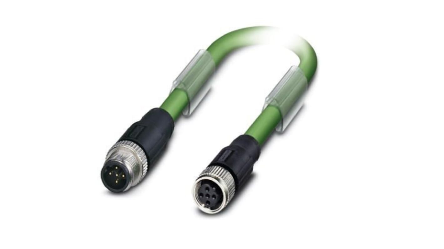 Phoenix Contact Straight Male M12 to Female M12 Bus Cable, 300mm