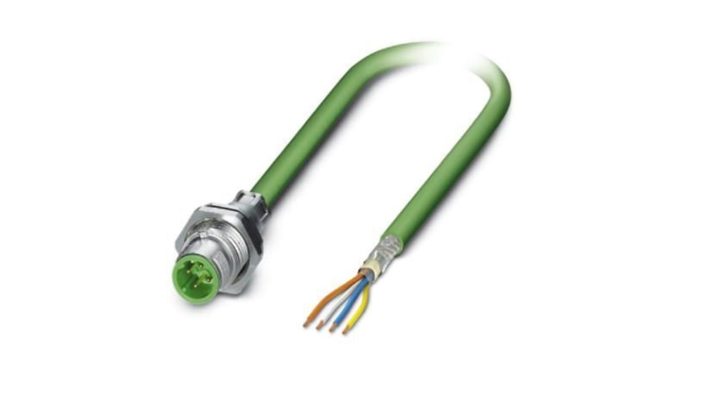 Phoenix Contact, 1m Cat5, Green M12 to Male Unterminated, Terminated