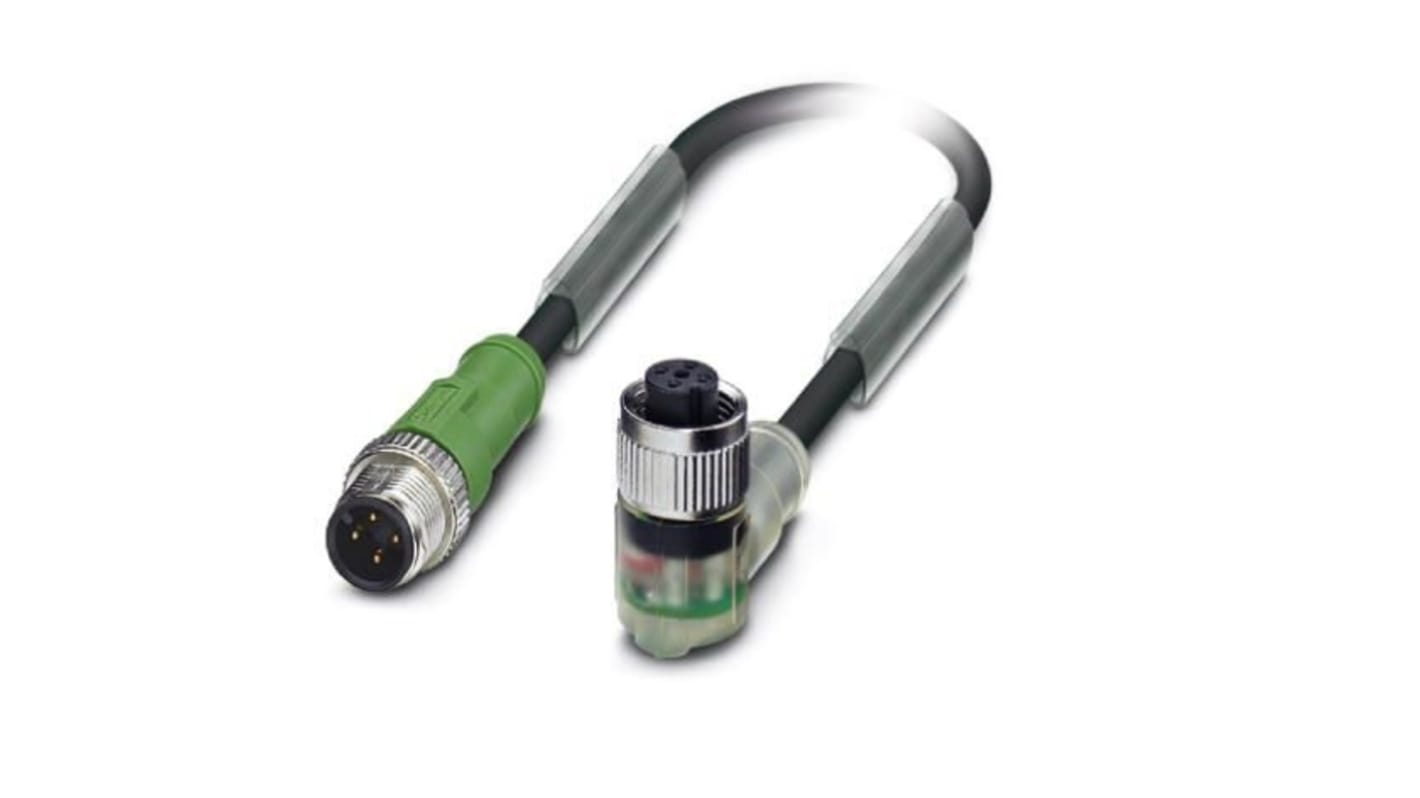 Phoenix Contact Male M12 to Right Angle Female M12 Sensor Actuator Cable, 300mm