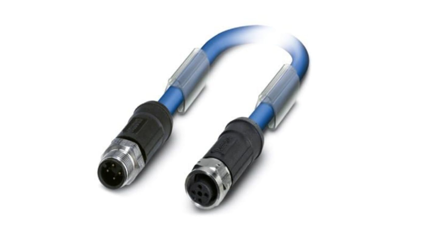 Phoenix Contact Straight Male M12 to Female M12 Bus Cable, 300mm