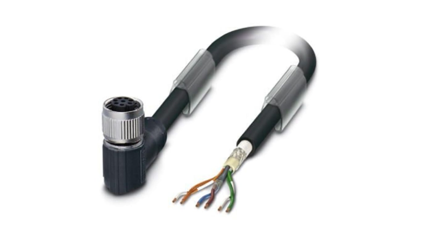 Phoenix Contact Right Angle Female M12 to Bus Cable, 10m