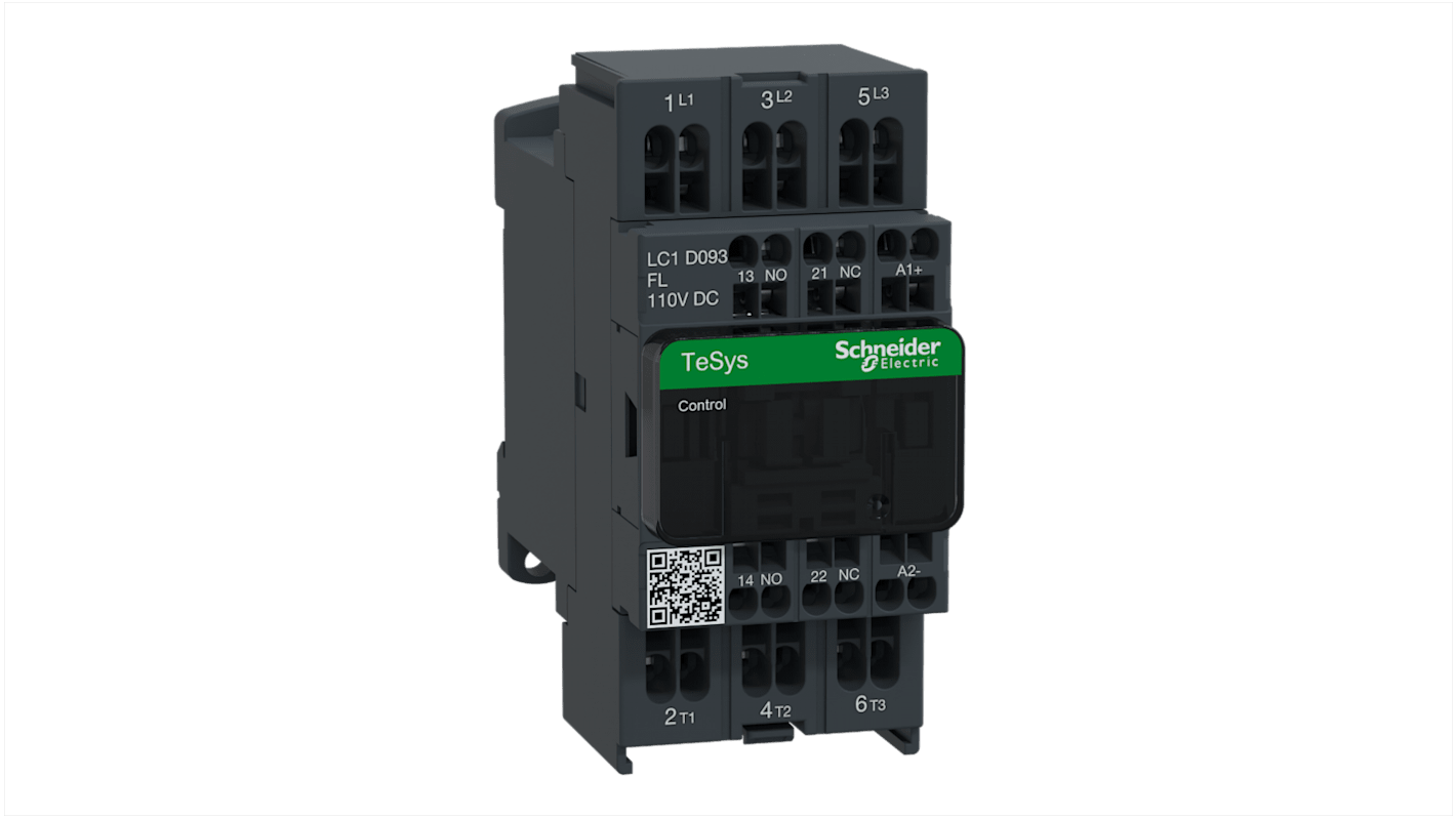 Schneider Electric TeSys D LC1D Contactor, 110 V Coil, 3-Pole, 9 A, 1 NO + 1 NC