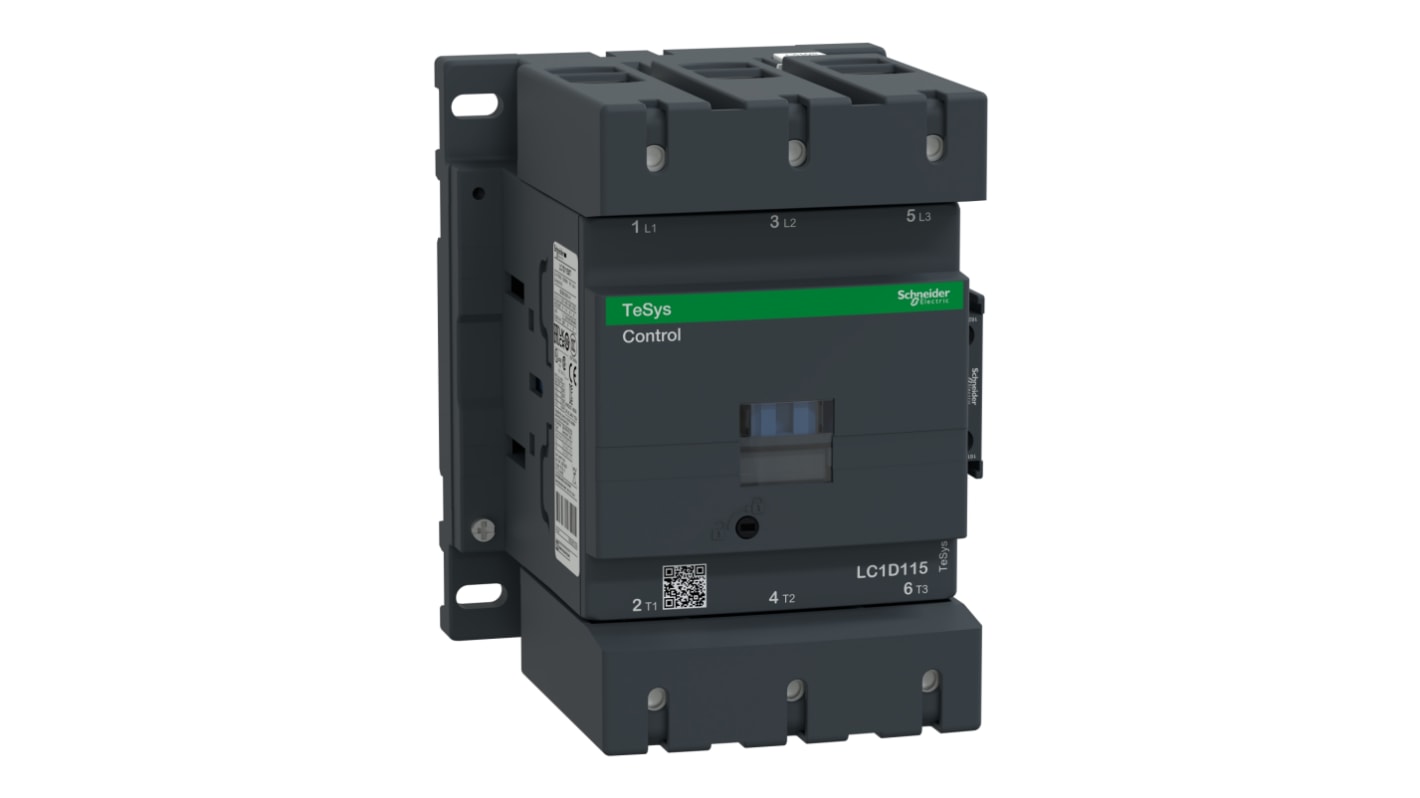 Schneider Electric TeSys D LC1D Contactor, 3-Pole, 115 A, 80 kW, 1 NO + 1 NC