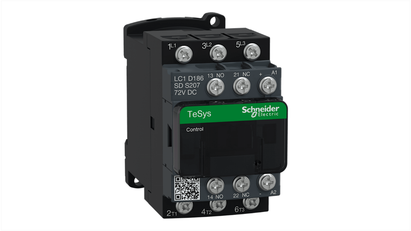 Contactor Schneider Electric TeSys D LC1D de 3 polos, 1 NA + 1 NC, 18 A, bobina 72 V dc V dc, 7,5 kW