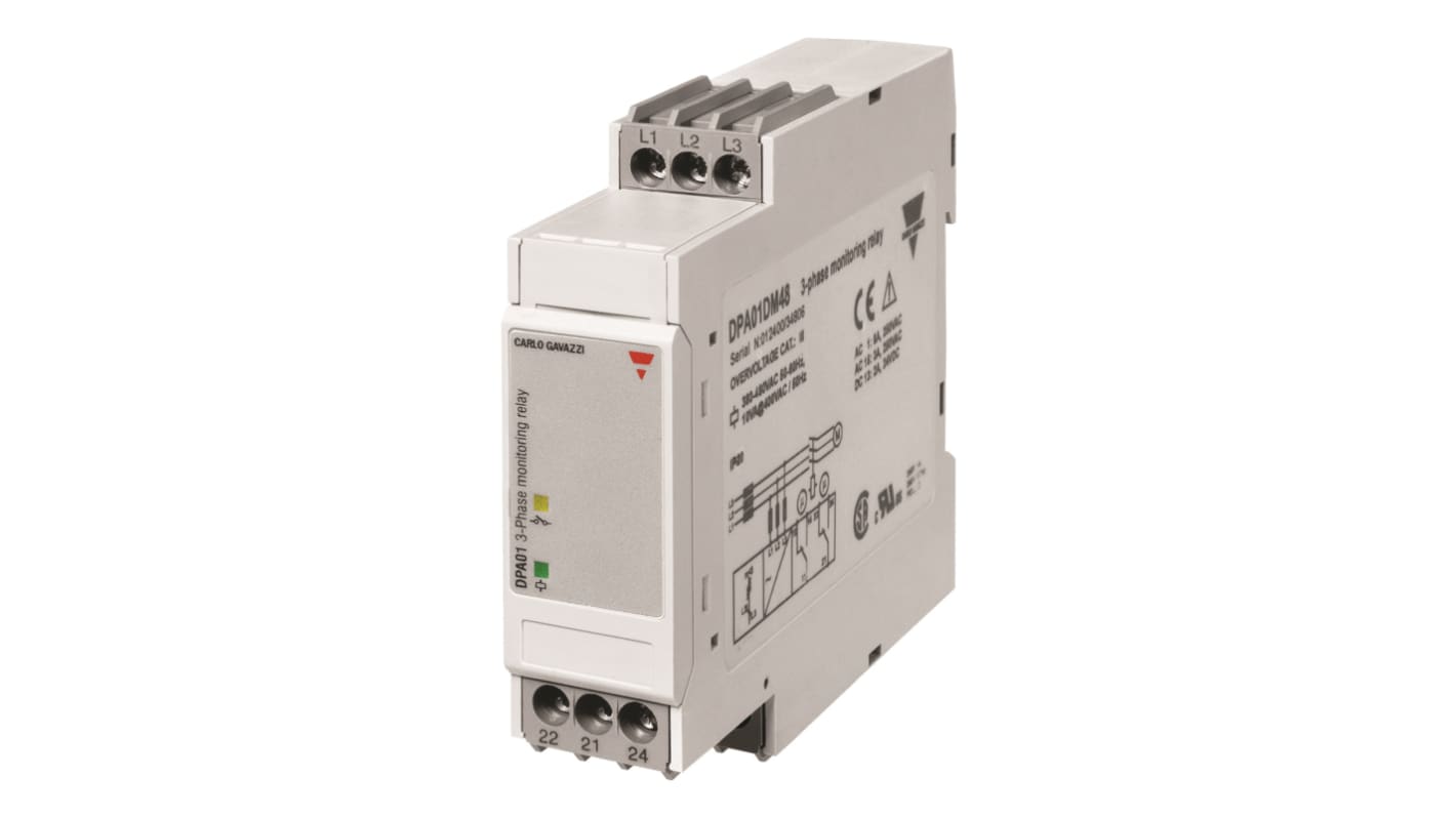 Relais de contrôle de phase Carlo Gavazzi, triphasé, 1 RT