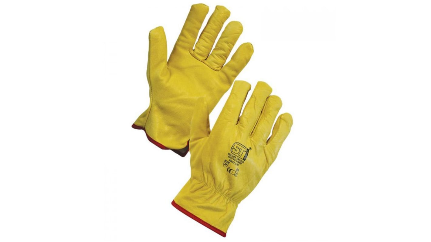 Supertouch Yellow Fleece Abrasion Resistant, Cut Resistant, Tear Resistant Work Gloves, Size 10, Leather Coating