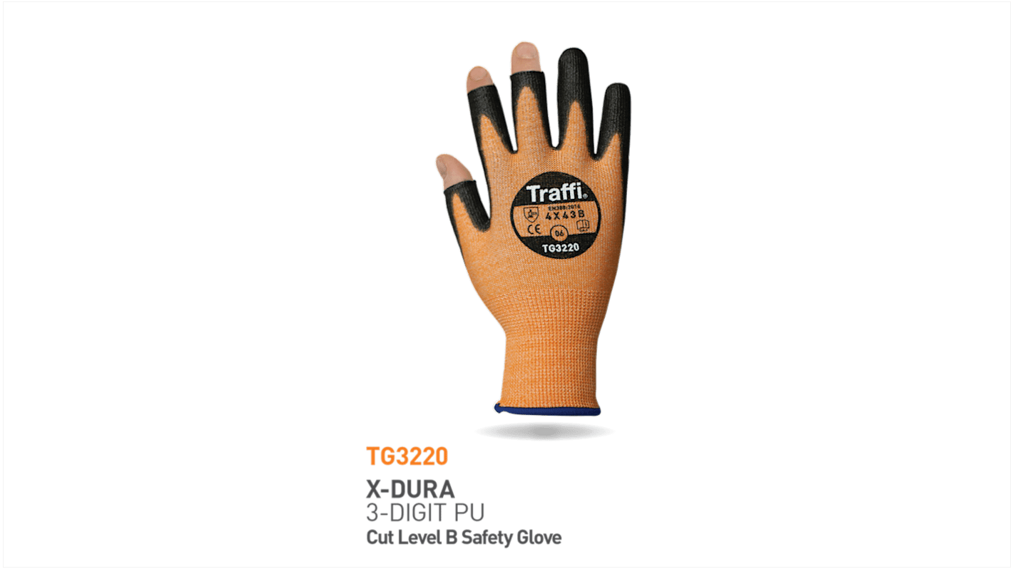 Guantes de trabajo de HPPE, Poliamida Naranja Traffi, talla 8, con recubrimiento de Poliuretano, Montaje, sector de