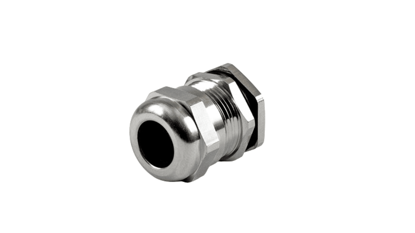 Hammond 1427BCG Series Grey Nickel Plated Brass Cable Gland, M12 Thread, 3mm min., 7mm max., IP68