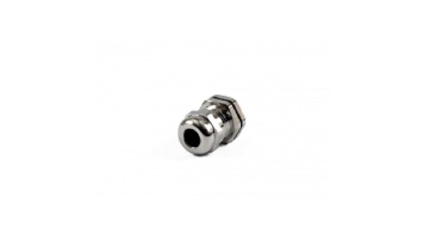Hammond 1427BCG Series Grey Nickel Plated Brass Cable Gland, M16 Thread, 4mm min., 8mm max., IP68