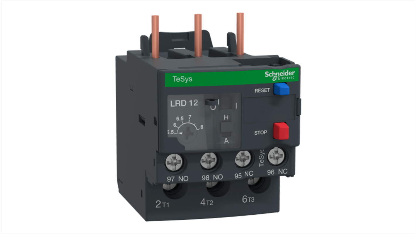 Schneider Electric Thermal Overload Relay 1 NO + 1 NC, 5.5 → 8 A F.L.C, 5 A Contact Rating, TeSys