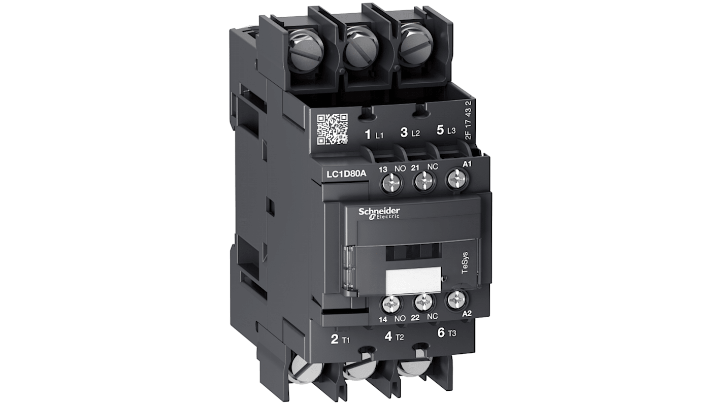 Schneider Electric TeSys D LC1D Contactor, 230 V Coil, 3-Pole, 80 A, 1 NO + 1 NC
