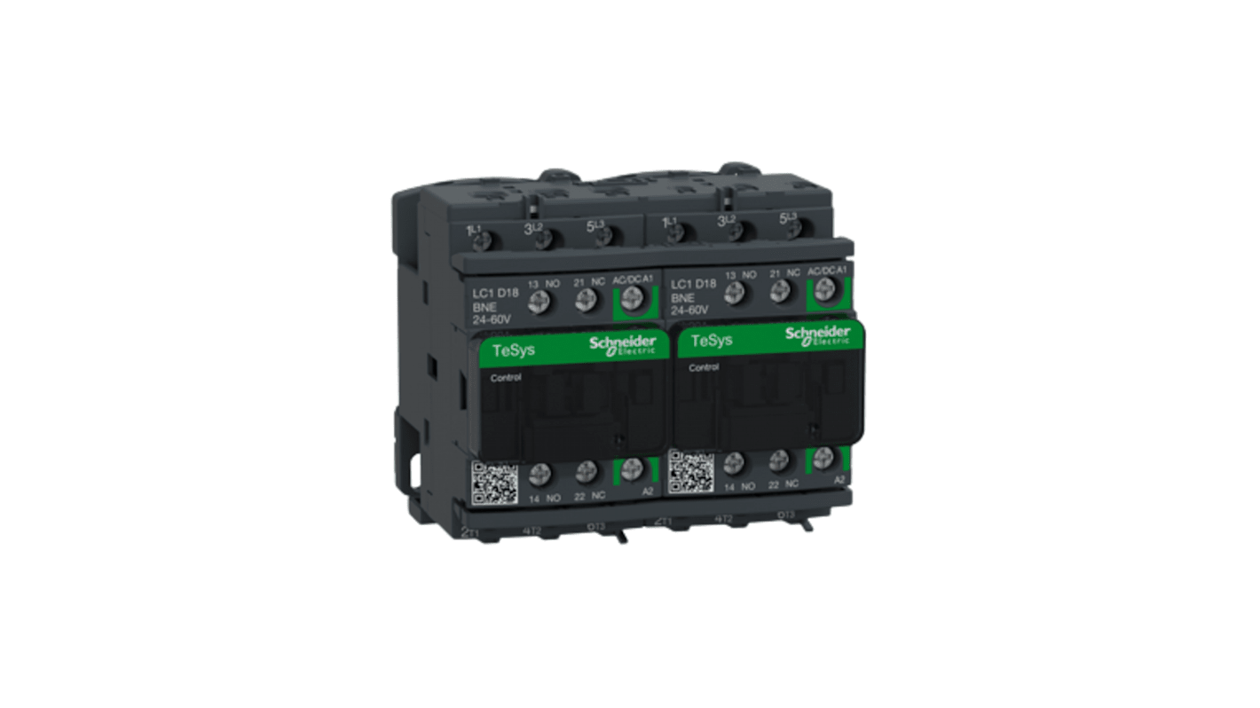 Schneider Electric TeSys D LC2D Reversing Contactor, 24 V Coil, 3-Pole, 18 A, 1 NO + 1 NC