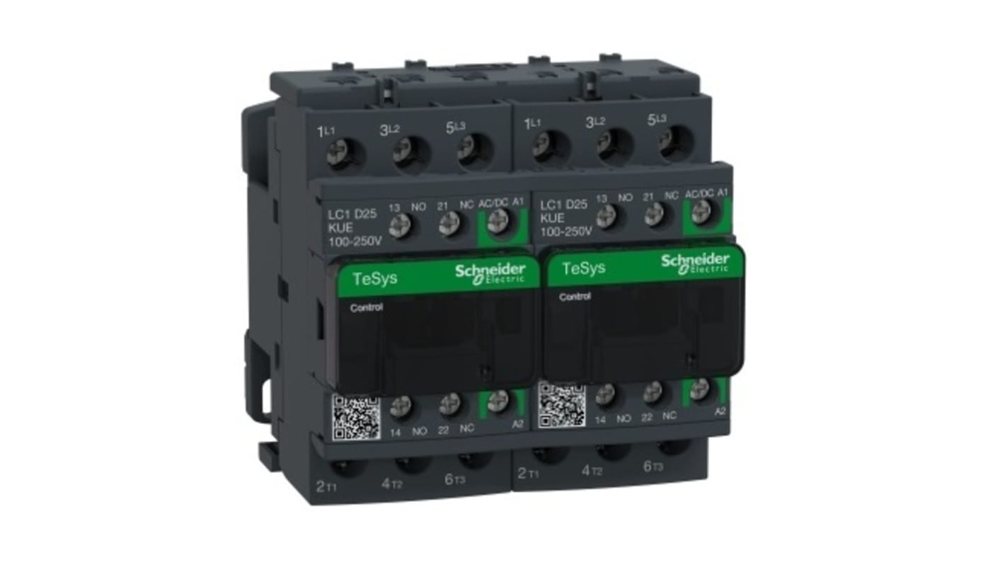 Schneider Electric TeSys D LC2D Reversing Contactor, 100 to 250 V ac/dc Coil, 3-Pole, 25 A, 1 NO + 1 NC