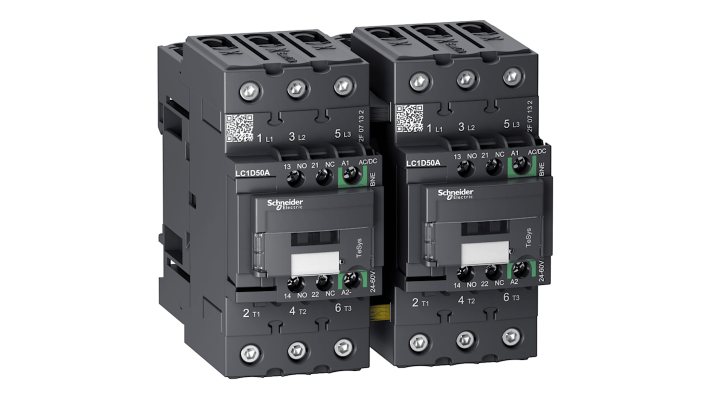 Schneider Electric TeSys D LC2D Reversing Contactor, 24 V Coil, 3-Pole, 50 A, 1 NO + 1 NC