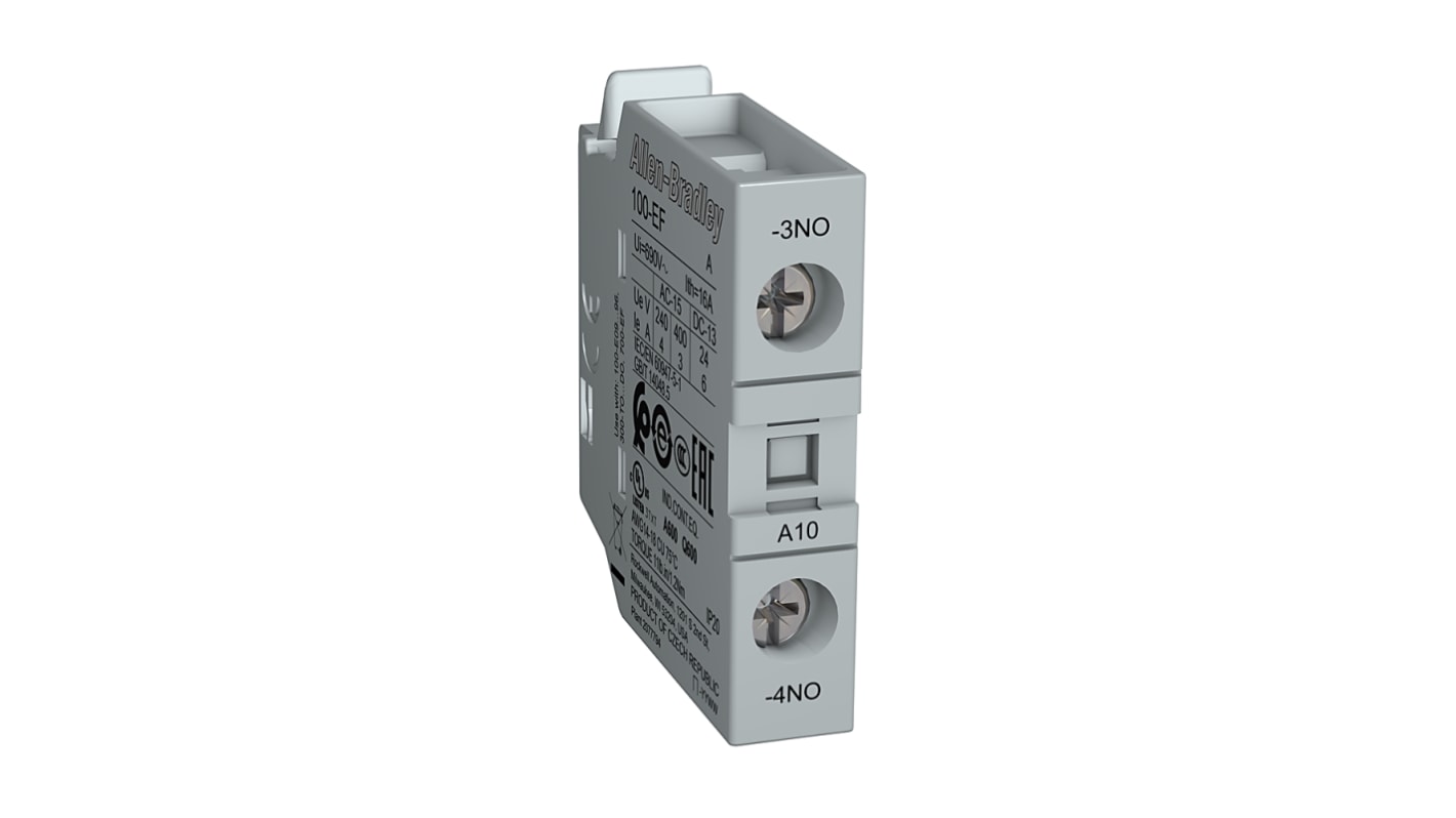 Allen Bradley Auxiliary Contact Block, 1 Contact, 1NO, Front Mounting, 100-EFA10 100-E Contactors