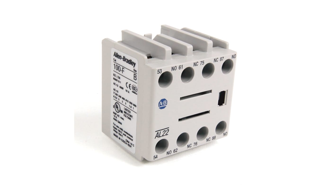 Allen Bradley Auxiliary Contact Block, 2 Contact, 1NC, Front Mounting, 100-FAL22 100-E Contactors