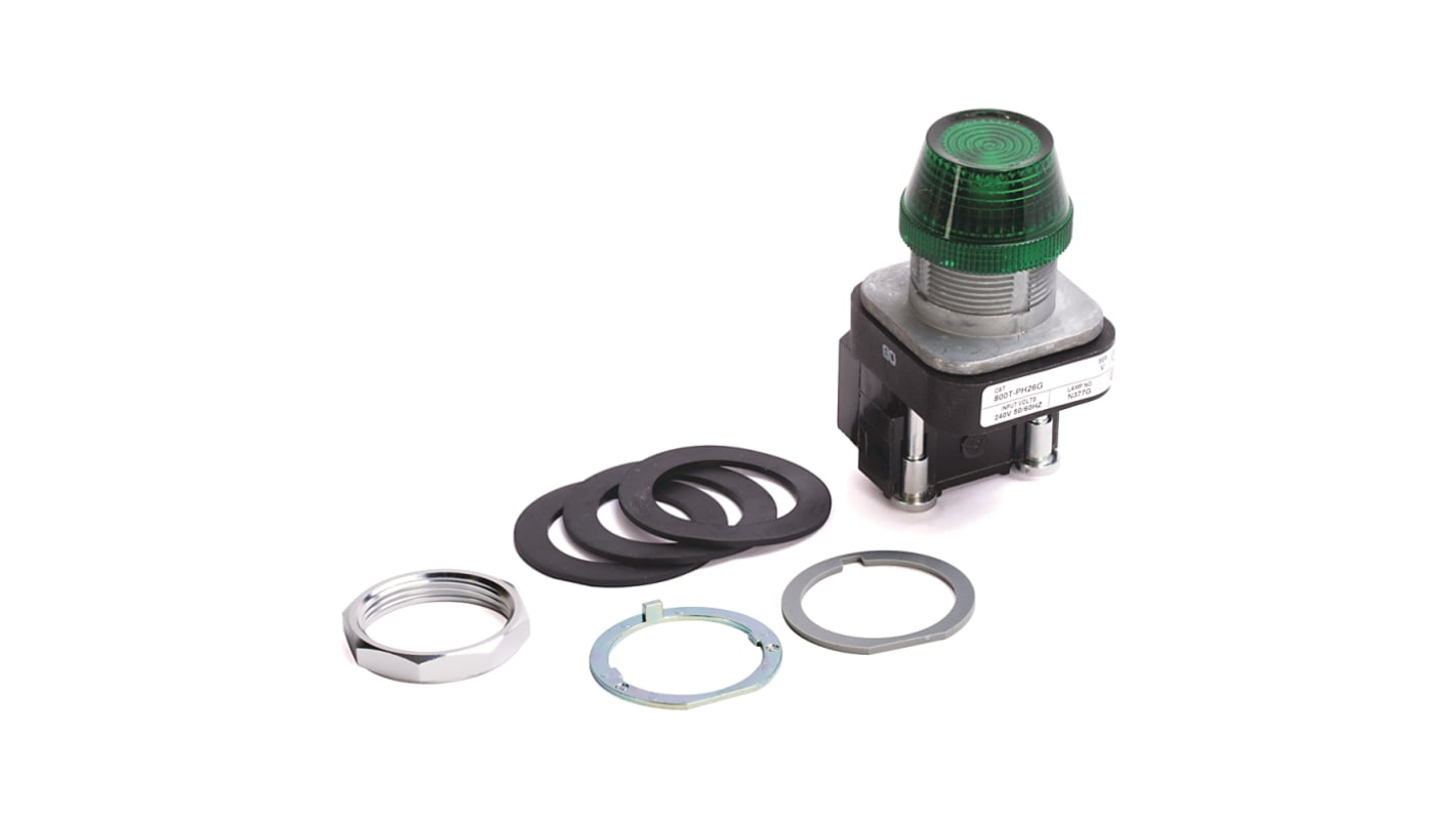 Allen Bradley, 800T, Panel Mount White LED Pilot Light, 30mm Cutout, IP66, Round, 480V