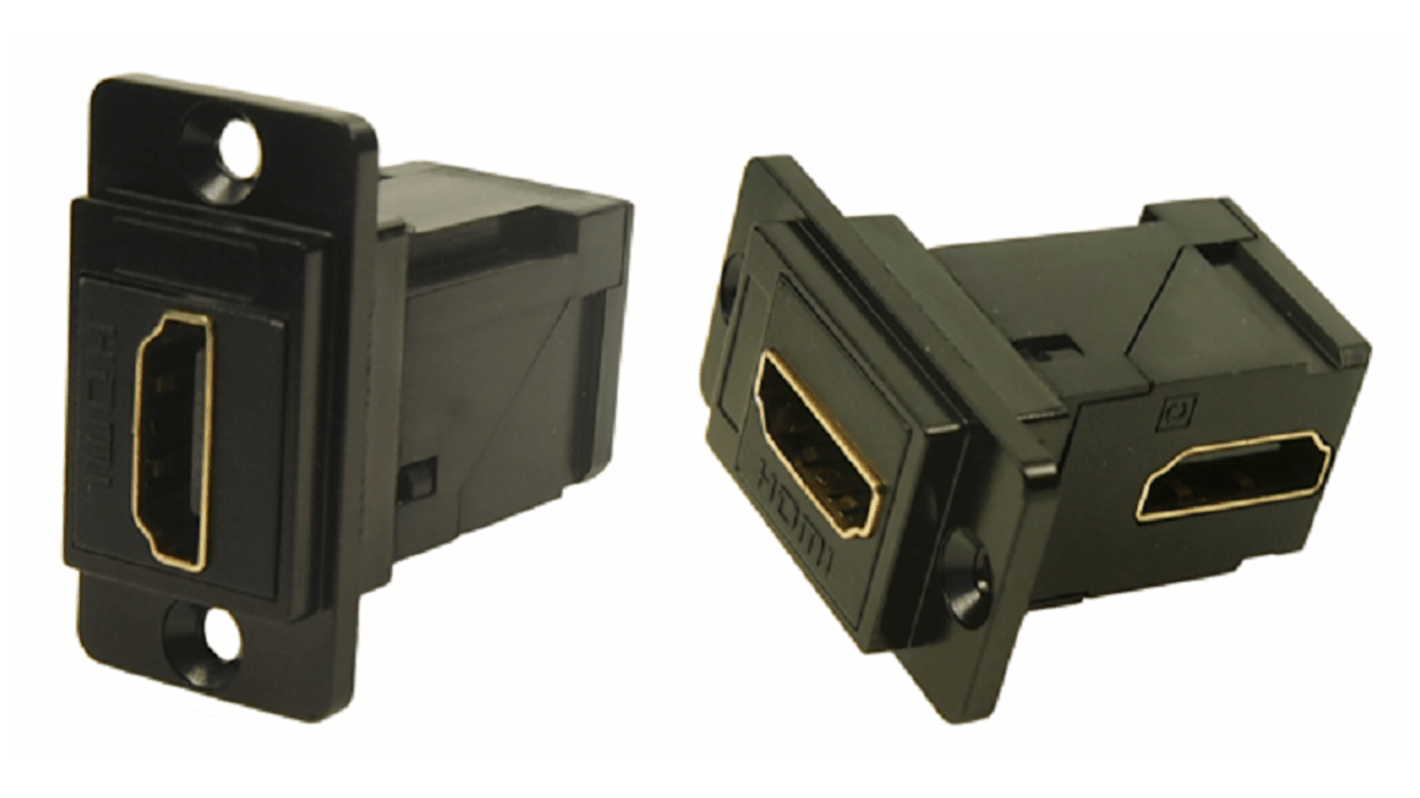 RS PRO HDMI接口, 直角, 19路, 馈通端接, 黑色, 35.3 x 19 x 35.5 mm