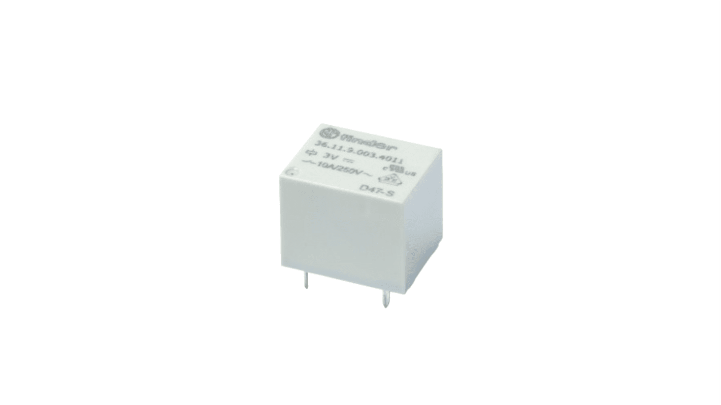 Finder PCB Mount Relay, 3V dc Coil, 10A Switching Current, SPDT