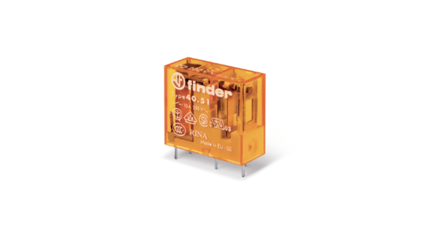 Relé de potencia sin enclavamiento Finder de 1 polo, SPDT, bobina 24V dc, 12A, Montaje en PCB