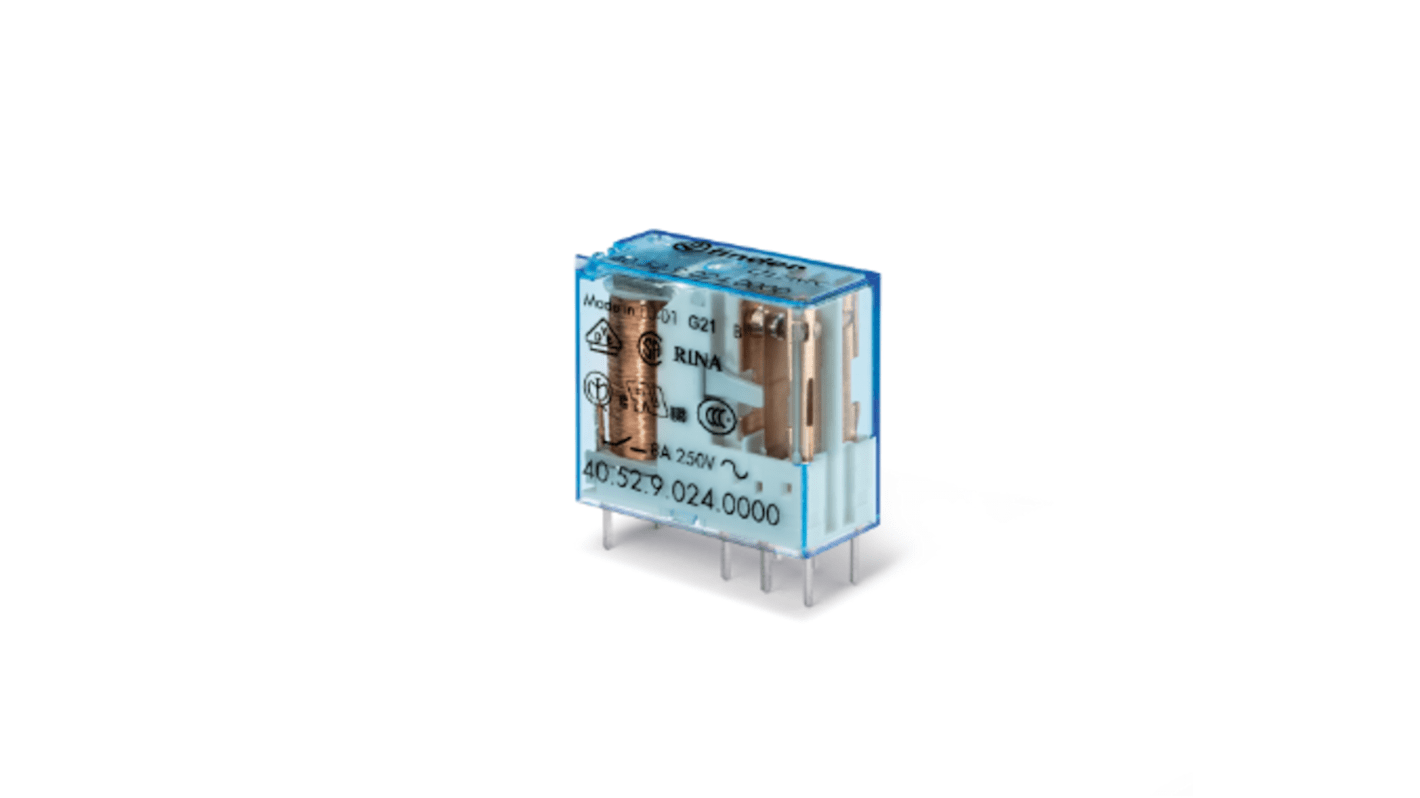 Finder PCB Mount Power Relay, 24V ac/dc Coil, 8A Switching Current, DPDT