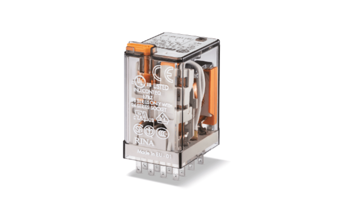 Finder Plug In Relay, 125V dc Coil, 7A Switching Current, 4PDT