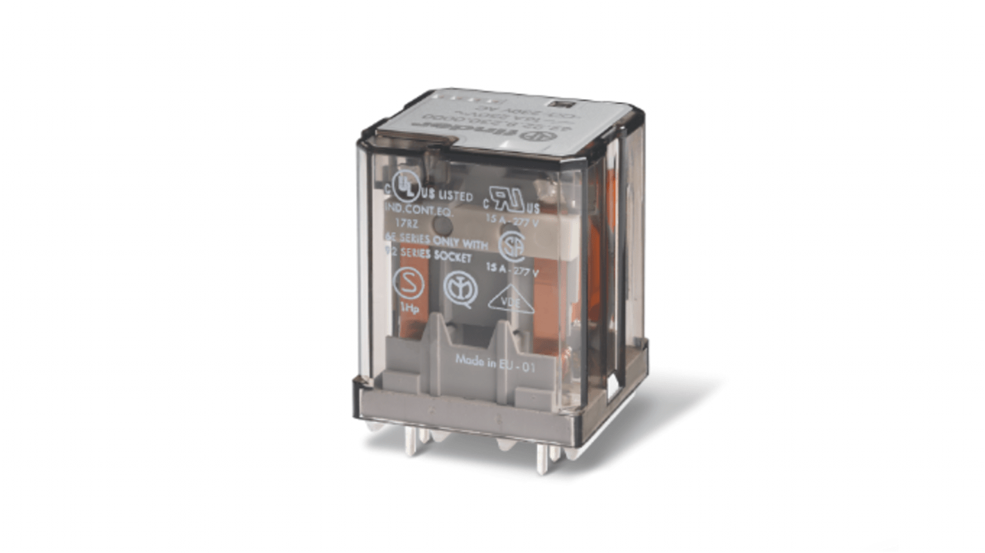 Finder PCB Mount Power Relay, 230V ac Coil, 16A Switching Current, DPST