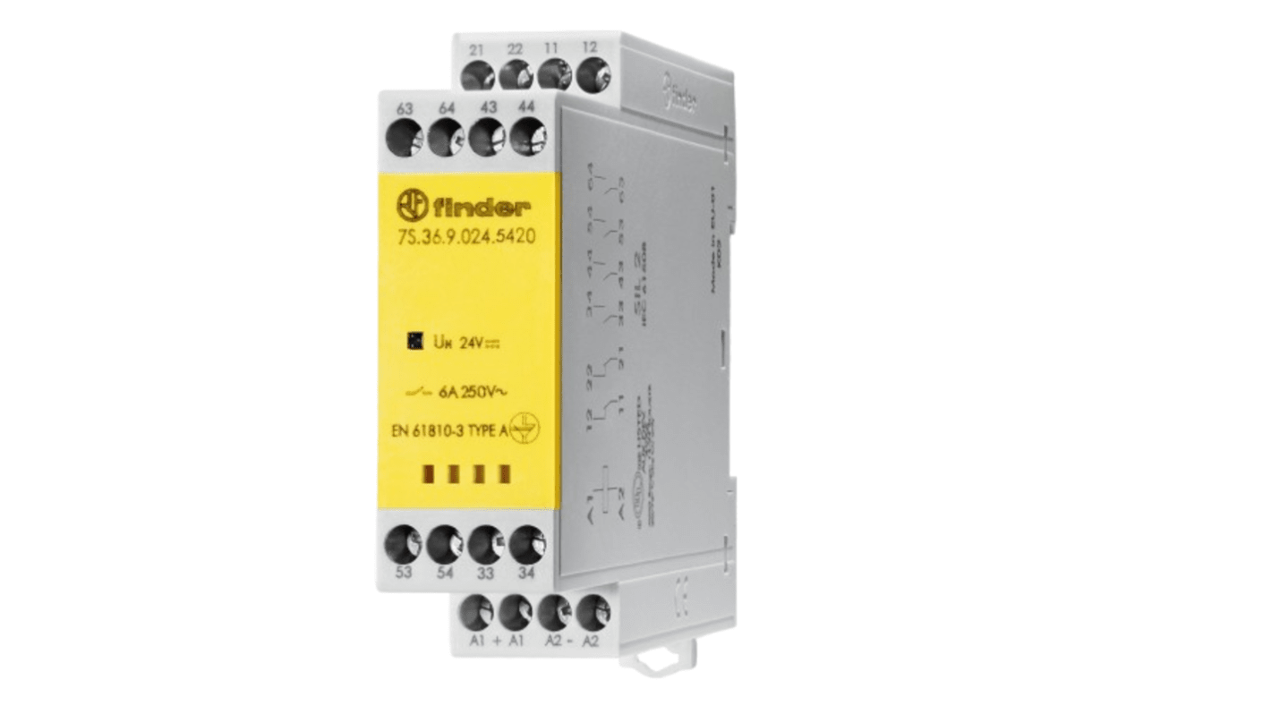 Finder DIN Rail Power Relay, 24V dc Coil, 6A Switching Current, 4NO/2NC
